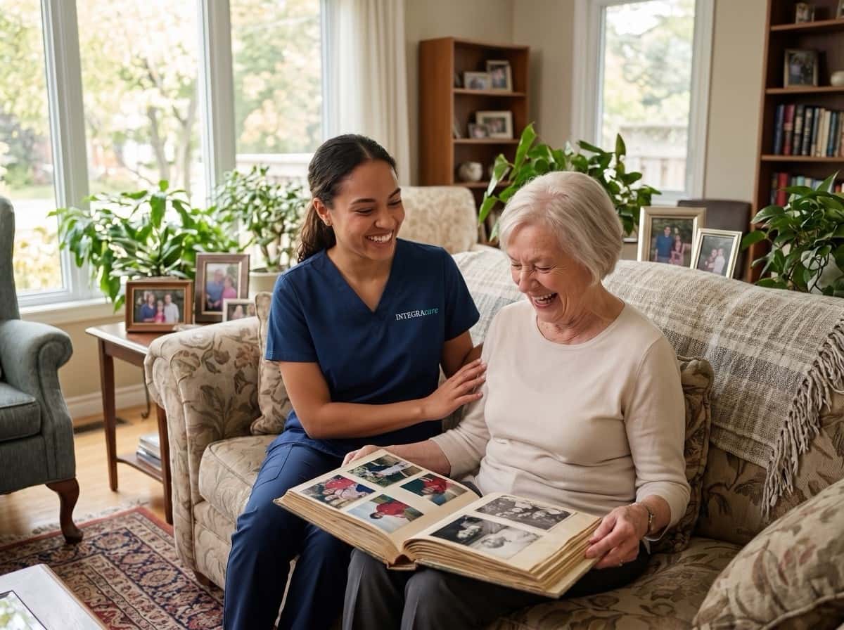 An Integracare caregiver sharing a moment with a senior client