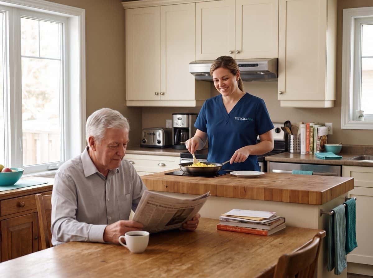 Live-in caregiver supporting a senior at home