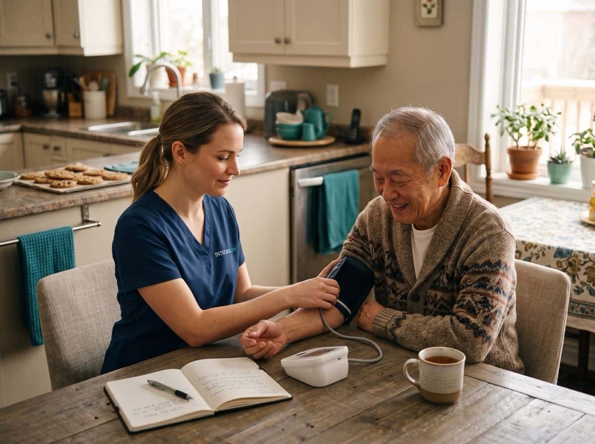 Registered Practical Nurse providing clinical care to a senior at home