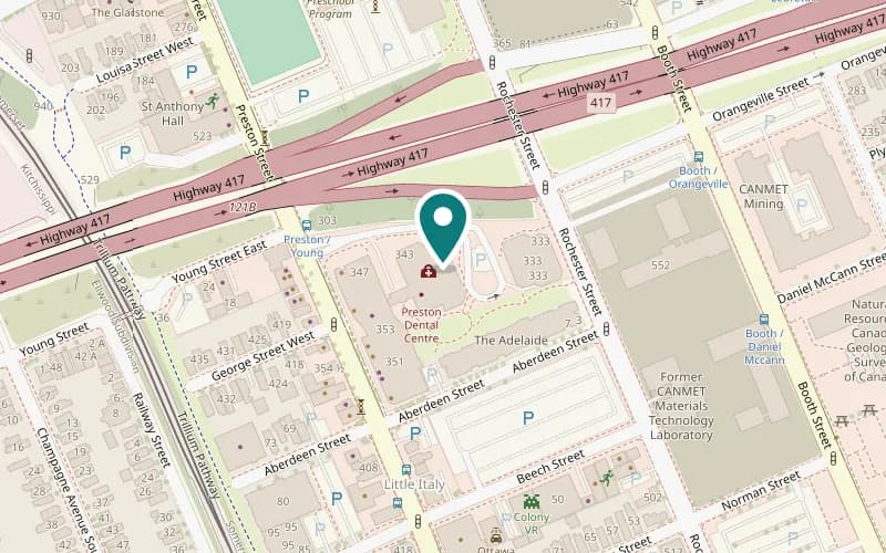 Map showing the Integracare Ottawa office at 343 Preston Street, Suite 1104, Ottawa, ON K1S 1N4
