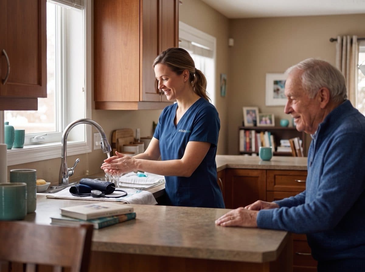 Wound care nurse washing her hands before a home visit