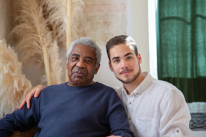 Image of senior with vascular dementia and caregiver