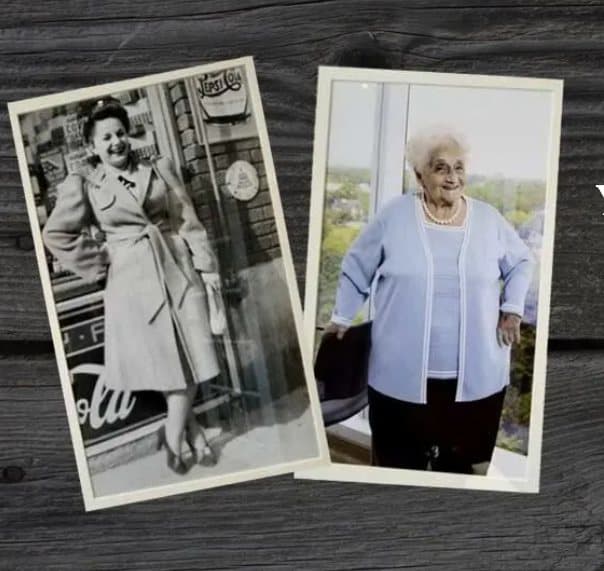 Two photographs of Lee Grunberg's grandmother, taken at different stages of her life