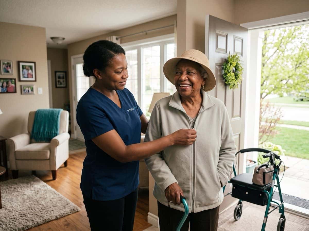 Compassionate personal support worker with a senior at home