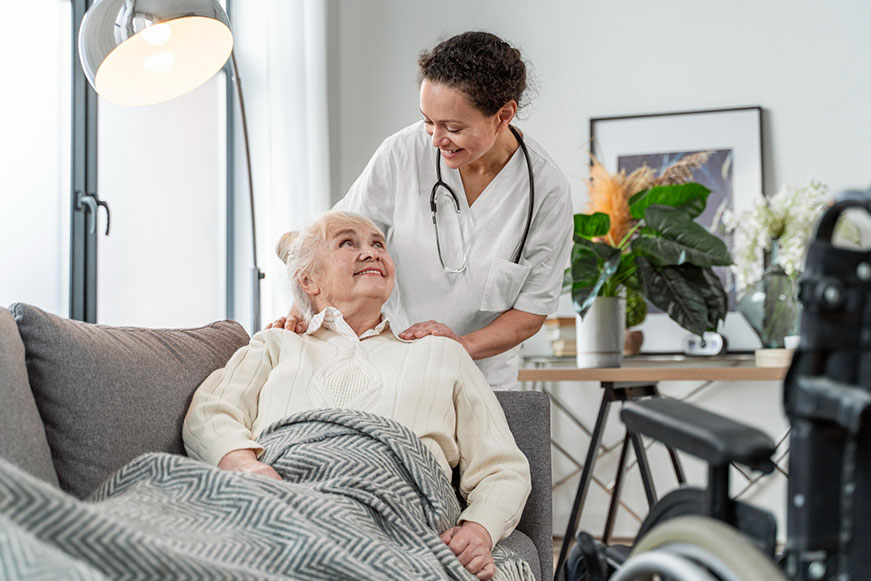 Picture of caregiver and client on couch