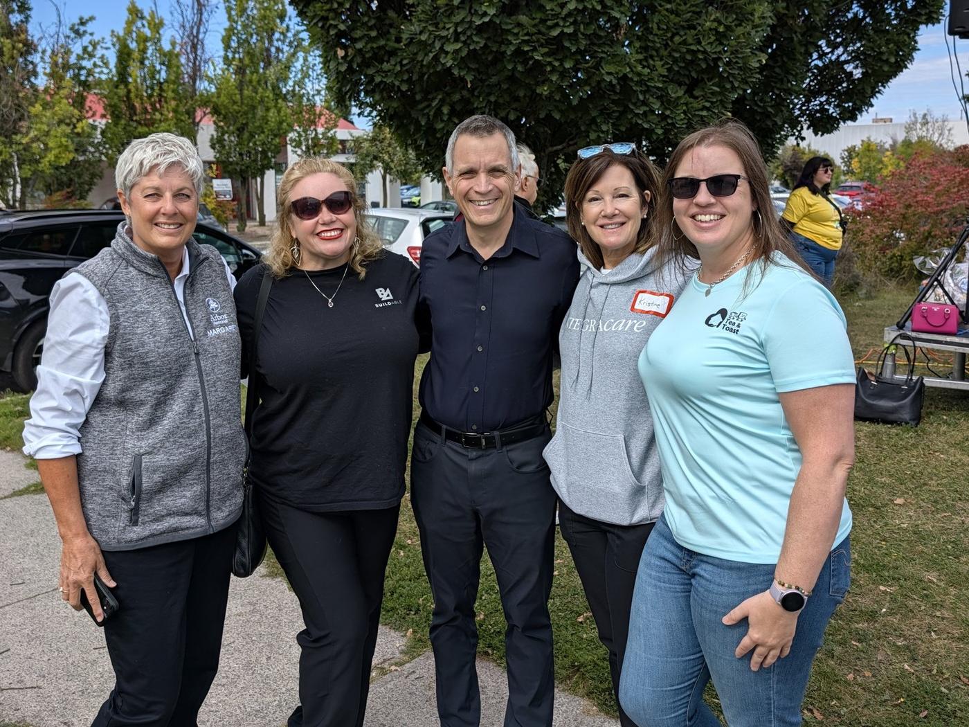 Ottawa Mayor Mark Sutcliffe with Kristine McGinn, BScN, Director of Integracare East, and three local industry leaders at the Walk for Dementia.